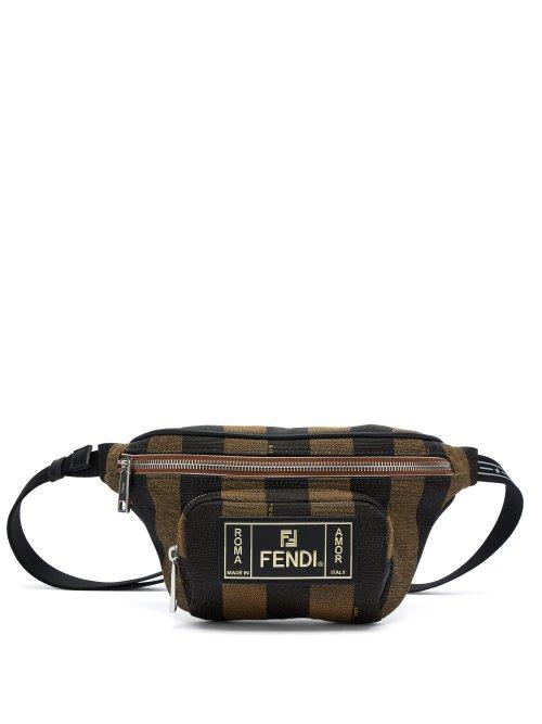 Matchesfashion.com Fendi - Striped Logo Plaque Belt Bag - Mens - Brown Multi