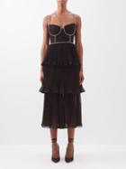 Self-portrait - Crystal-embellished Tiered Chiffon Midi Dress - Womens - Black