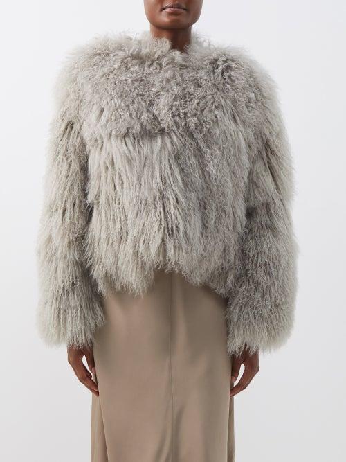 Raey - Mongolian Shearling Cropped Jacket - Womens - Grey