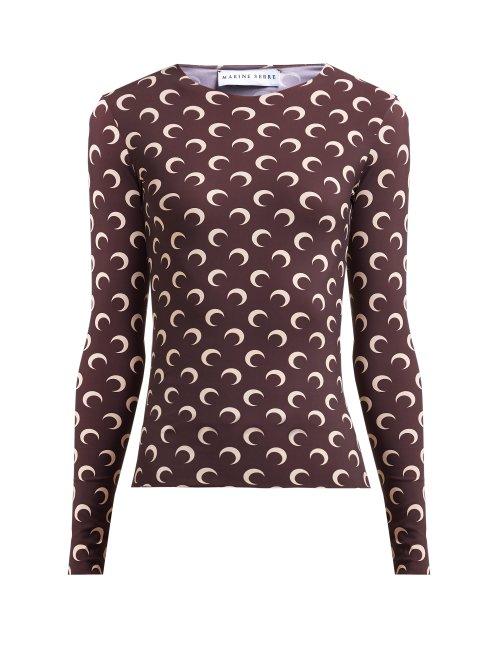 Matchesfashion.com Marine Serre - Crescent Moon Print Stretch Jersey Top - Womens - Brown
