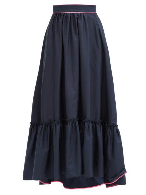 Matchesfashion.com Roksanda - Mariana Ruffled-hem Cotton-poplin Skirt - Womens - Navy