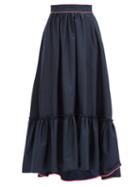 Matchesfashion.com Roksanda - Mariana Ruffled-hem Cotton-poplin Skirt - Womens - Navy