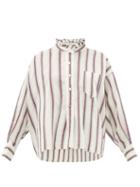 Matchesfashion.com Isabel Marant Toile - Olena Striped Ruffle-neck Cotton-blend Shirt - Womens - Ivory Multi