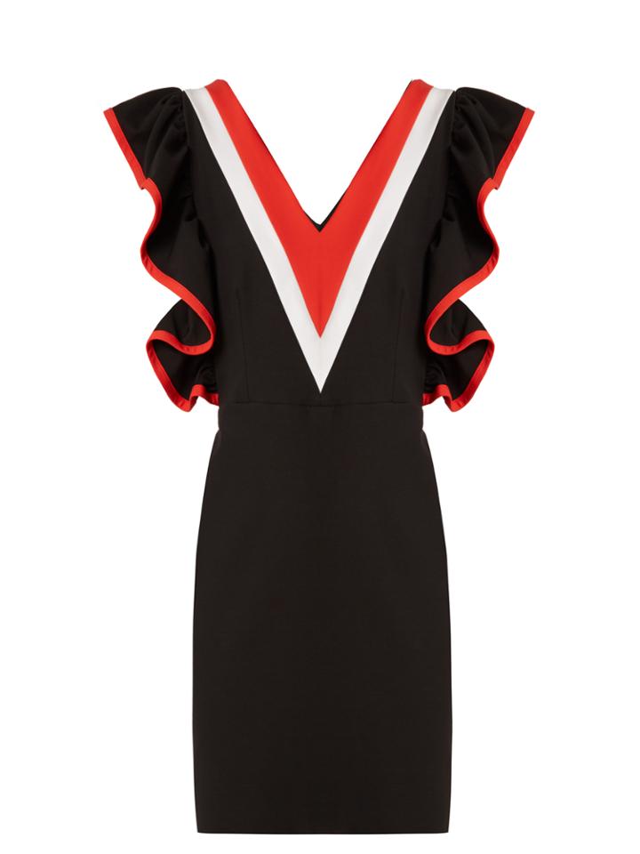 Msgm Contrast-panel Ruffled Jersey Mini Dress