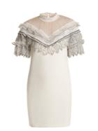 Matchesfashion.com Self-portrait - Lace Trimmed Short Sleeved Cady Dress - Womens - Ivory