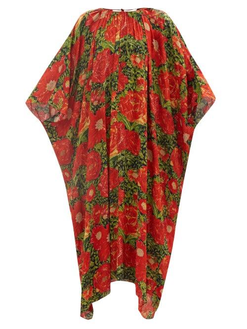The Vampire's Wife - The Spooky Rose-print Crepe Kaftan - Womens - Red Print