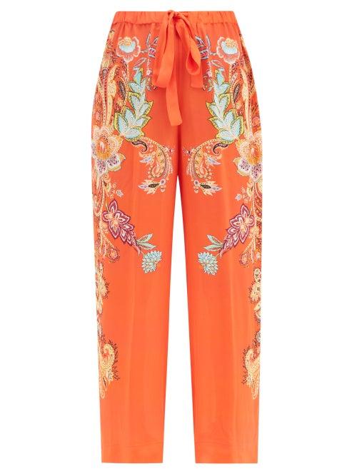 Etro - Dancer Rosso Paisley-print Trousers - Womens - Orange Print