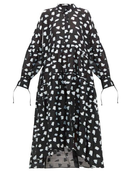 Matchesfashion.com Cecilie Bahnsen - Cleo Tiered Floral Fil-coup Shirt Dress - Womens - Black Multi