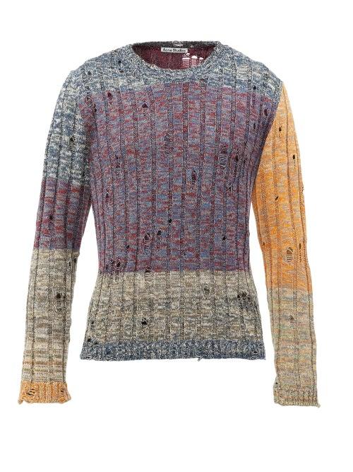 Acne Studios - Karlos Distressed Mlange Rib-knitted Sweater - Mens - Purple Multi