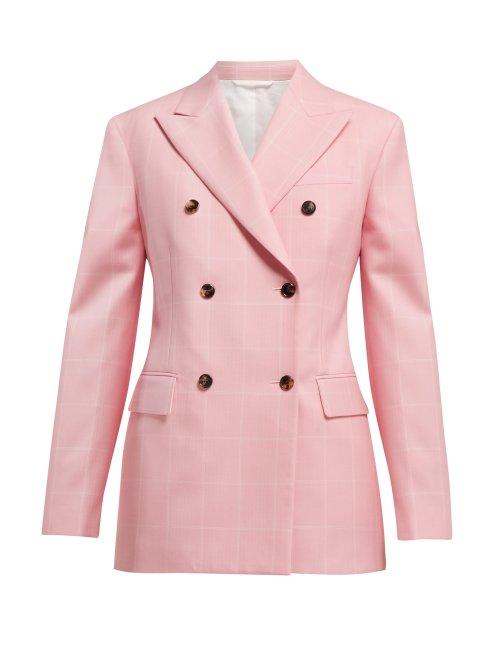 Matchesfashion.com Calvin Klein 205w39nyc - Windowpane Check Double Breasted Wool Blazer - Womens - Pink White