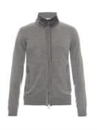 Brioni Suede-trim Wool-knit Top