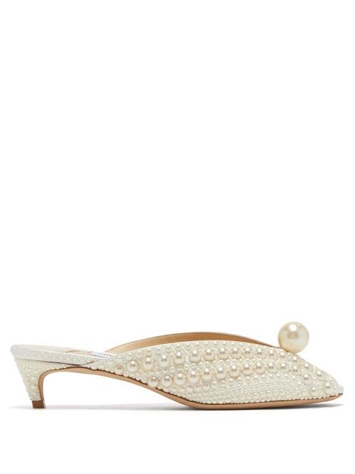 Matchesfashion.com Jimmy Choo - Samantha 35 Faux Pearl-embellished Mules - Womens - Cream