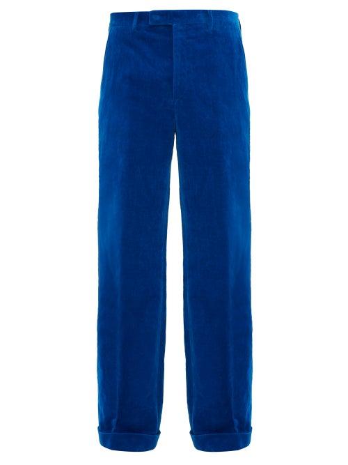 Matchesfashion.com Gucci - Flared Cotton Blend Velvet Trousers - Mens - Blue