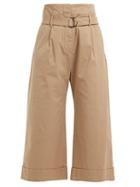 Matchesfashion.com Brunello Cucinelli - High Rise Cropped Cotton Blend Trousers - Womens - Beige