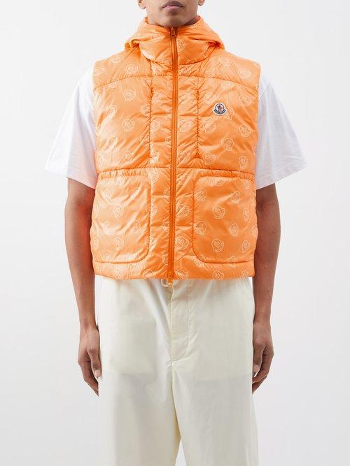 Moncler - Alkarab Logo-print Hooded Down Gilet - Mens - Orange