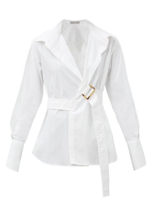 Matchesfashion.com Palmer//harding - Calli Belted Cotton-poplin Shirt - Womens - White