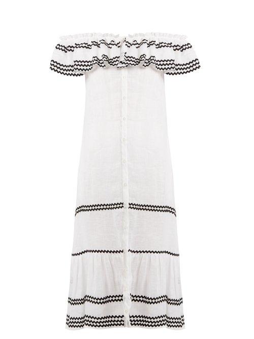 Matchesfashion.com Lisa Marie Fernandez - Mira Ruffle Trimmed Button Through Linen Dress - Womens - White Multi