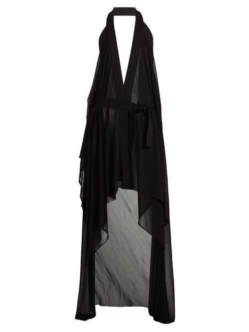 Matchesfashion.com Balmain - Draped Halterneck Stretch Knit Wrap Dress - Womens - Black
