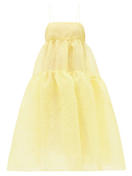 Matchesfashion.com Cecilie Bahnsen - Sofie Tiered Pliss-organza Dress - Womens - Yellow