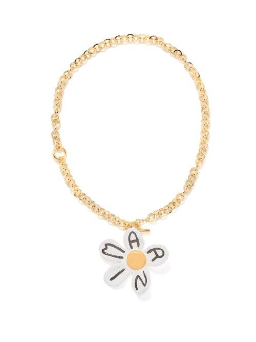 Marni - Daisy-logo Chain Necklace - Womens - White Multi