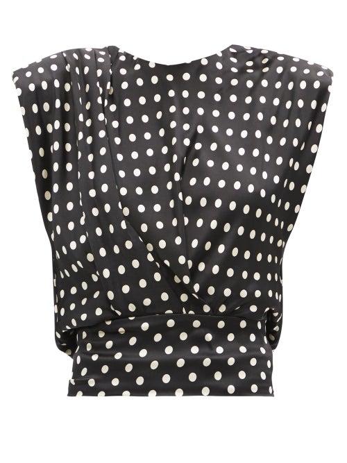 Matchesfashion.com Johanna Ortiz - Years Of Glory Polka-dot Silk Cropped Top - Womens - Black White