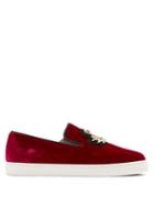 Matchesfashion.com Christian Louboutin - Logo Boat Crystal Embellished Slip On Trainers - Womens - Dark Pink