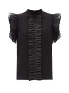 Ladies Rtw Gucci - Ruffled Silk Blouse - Womens - Black