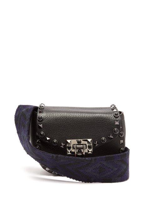 Matchesfashion.com Valentino - Guitar Rockstud Rolling Leather Belt Bag - Womens - Black Navy