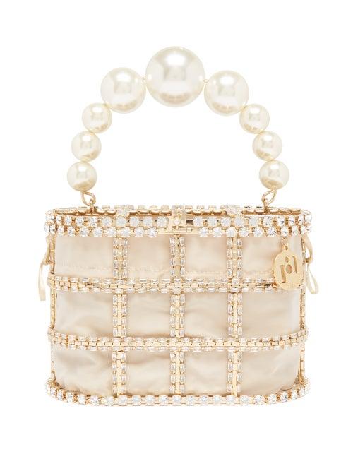 Rosantica - Holli Crystal-embellished Cage Clutch - Womens - Beige Gold