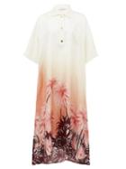 Matchesfashion.com Franoise - Buttoned Palm Tree-print Silk Dress - Womens - White Print