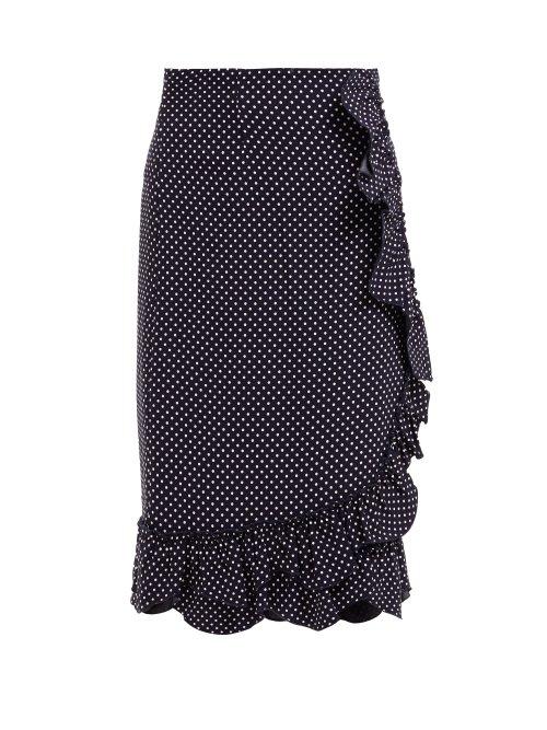 Matchesfashion.com Rebecca Taylor - Polka Dot Ruffled Pencil Skirt - Womens - Navy White