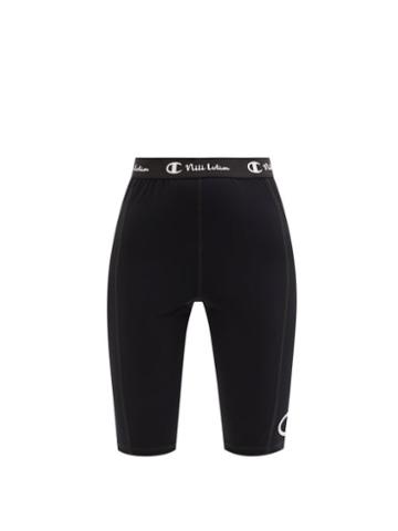 Nili Lotan X Champion - Logo-jacquard Stretch-jersey Cycling Shorts - Womens - Black