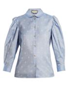 Matchesfashion.com Gucci - Bee Jacquard Oxford Cotton Shirt - Womens - Blue Multi