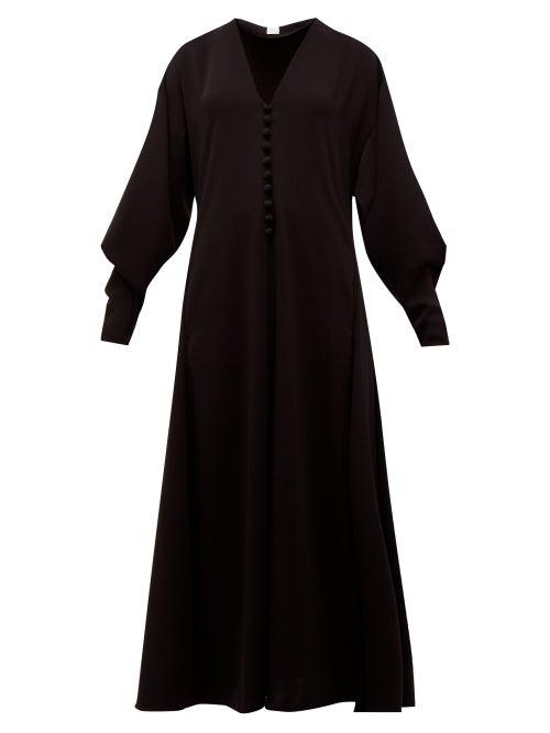 Matchesfashion.com Hillier Bartley - V Neck Buttoned Crepe Dress - Womens - Black