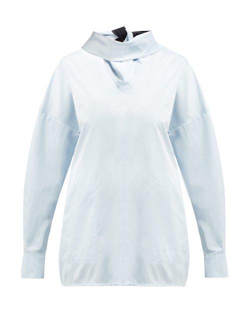 Matchesfashion.com Tibi - Bandana Neck Tie Poplin Tunic - Womens - Light Blue