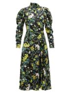 Matchesfashion.com Erdem - Irwin Pleated Floral-print Silk-satin Midi Dress - Womens - Black Multi