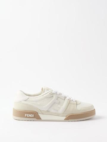Fendi - Match Leather And Suede Trainers - Mens - White Brown