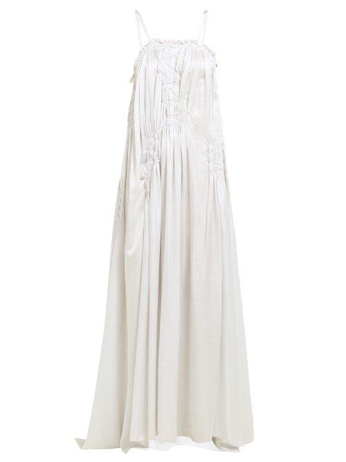 Matchesfashion.com Ann Demeulemeester - Shirred Bodice Satin Maxi Dress - Womens - Light Grey