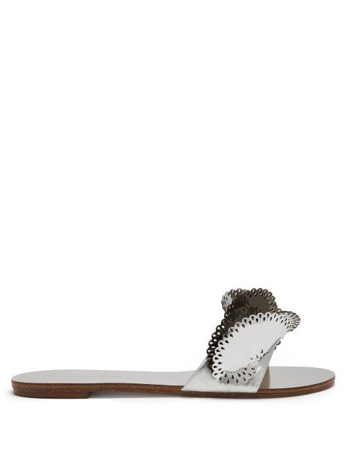 Matchesfashion.com Sophia Webster - Soleil Laser Cut Ruffle Leather Slides - Womens - Silver