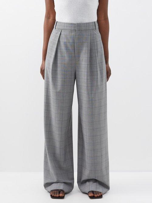 Tibi - Stella Windowpane-check Wide-leg Trousers - Womens - Black White Multi