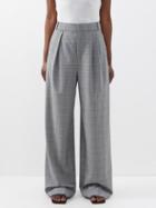 Tibi - Stella Windowpane-check Wide-leg Trousers - Womens - Black White Multi