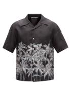 Palm Angels - Palm Tree-print Silk-satin Bowling Shirt - Mens - Black White