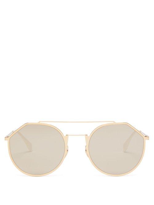 Matchesfashion.com Fendi - Eyeline Rounded Aviator Sunglasses - Mens - Gold
