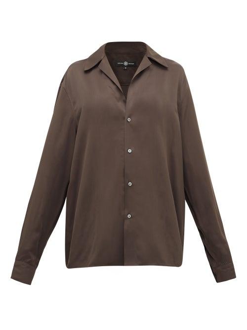 Matchesfashion.com Edward Crutchley - Camp-collar Satin Shirt - Womens - Brown