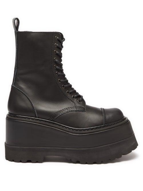 Junya Watanabe - Platform Leather Ankle Boots - Womens - Black