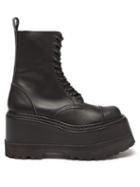 Junya Watanabe - Platform Leather Ankle Boots - Womens - Black