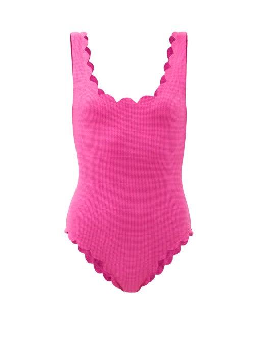 Matchesfashion.com Marysia - Palm Springs Reversible Scalloped-edged Swimsuit - Womens - Dark Pink