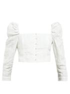 Matchesfashion.com Mara Hoffman - Isadora Seersucker Linen Blend Cropped Top - Womens - White