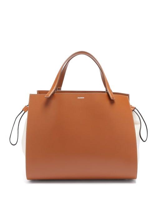 Matchesfashion.com Jil Sander - Leather And Canvas Drawstring Handbag - Womens - Tan Multi