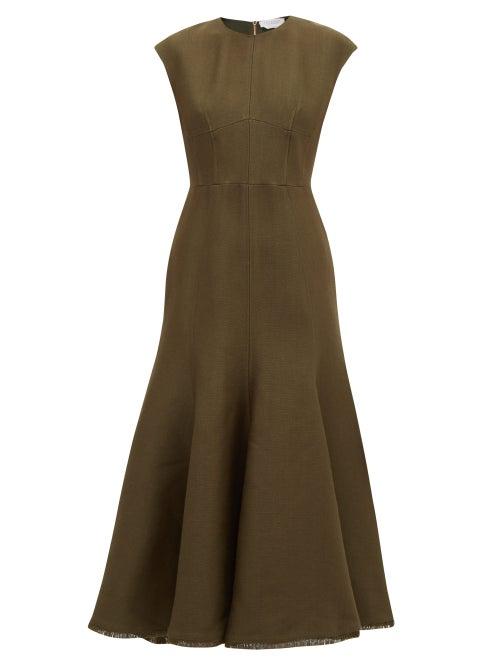 Matchesfashion.com Gabriela Hearst - Crowther Flared-hem Wool-blend Piqu Maxi Dress - Womens - Khaki